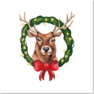 Watercolor - Christmas reindeer Posters and Art